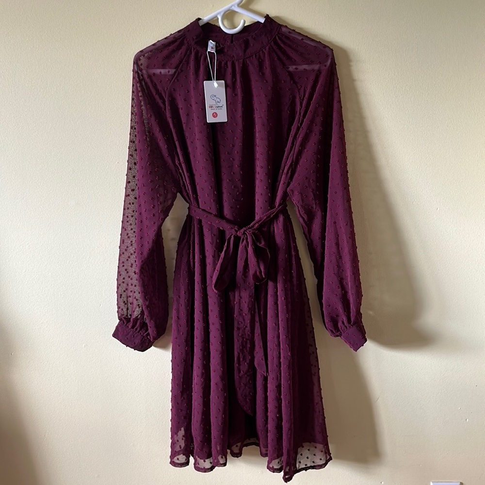 Maroon long sleeve flowy dress- size XL
